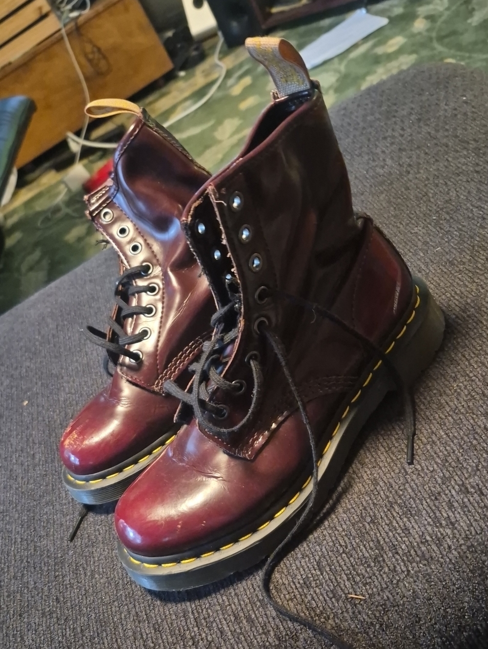 Dr. Martens Women's Burgundy Platform Lace-Up Boots